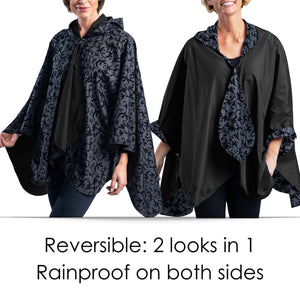 Black with Velvet Swirls Reversible Rain Cape