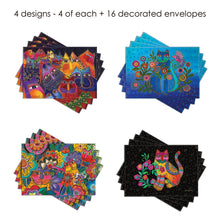 Note Cards - Laurel Burch Cats - Box of 16 Cards & Envelopes