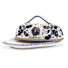 ORVIETO BLUE ROOSTER: Oval Butter Dish with Cover