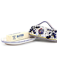 ORVIETO BLUE ROOSTER: Oval Butter Dish with Cover