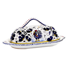 ORVIETO BLUE ROOSTER: Oval Butter Dish with Cover