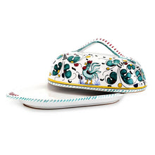 ORVIETO GREEN ROOSTER: Oval Butter Dish with Cover