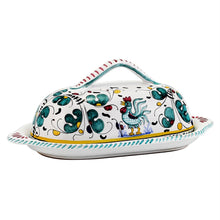 ORVIETO GREEN ROOSTER: Oval Butter Dish with Cover