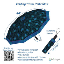 Purple Peacock Blue Folding Travel Umbrella