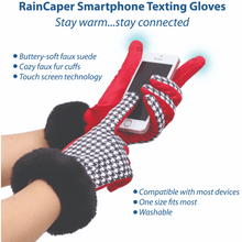 Black & Coco Plaid Fur-Trimmed Texting Gloves