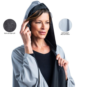 Black & Pewter Grey Womens Rain Cape - Rainproof Breathable Rain Poncho
