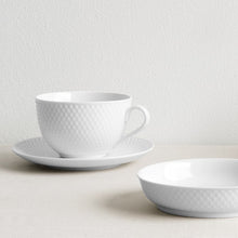 Lyngby Porcelæn Rhombe Tea Cup With Matching Saucer, White, 8.1 Oz