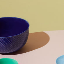 Lyngby Porcelæn Rhombe Color Serving Bowl, Dark Blue, Ø: 8.7"