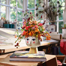 Bjørn Wiinblad Eva Flower Pot on Base, Pink/Yellow, H: 5.8"