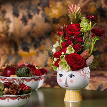 Bjørn Wiinblad Eva Flower Pot on Base, Pink/Yellow, H: 5.8"