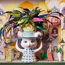 Bjørn Wiinblad Lady with Hat Vase, Blue, H: 8.1"