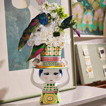 Bjørn Wiinblad Lady with Hat Vase, Green, H: 9.6"