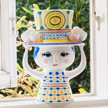 Bjørn Wiinblad Lady with Hat Vase, Blue, H: 8.1"