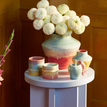 Kähler Poppery Apple with Caterpillar, Mint/Pink, H: 3.9"