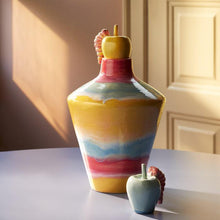 Kähler Poppery Apple with Caterpillar, Mint/Pink, H: 3.9"