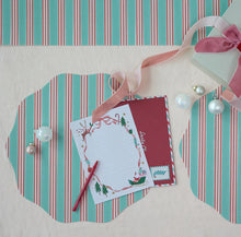 Chilewich Festive Stripes Scallop Placemats - Mint - Light Cool Green and Red