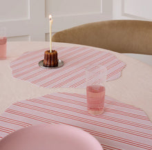 Chilewich Festive Stripes Scallop Placemats - Pink - Light Pink and Midtone Red