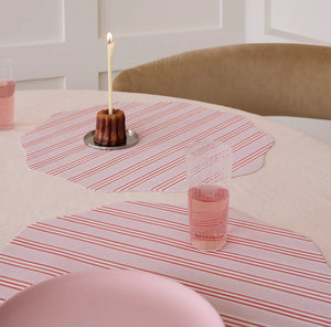 Chilewich Festive Stripes Scallop Placemats - Pink - Light Pink and Midtone Red