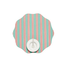Chilewich Festive Stripes Scallop Placemats - Mint - Light Cool Green and Red
