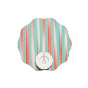 Chilewich Festive Stripes Scallop Placemats - Mint - Light Cool Green and Red