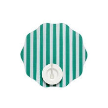 Chilewich Festive Stripes Scallop Placemats - Green - Midtone Cool Green and Light Blue