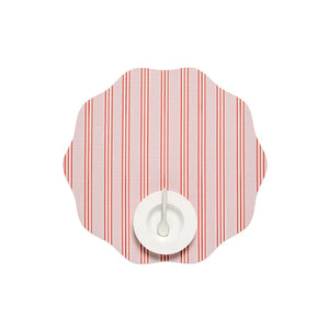 Chilewich Festive Stripes Scallop Placemats - Pink - Light Pink and Midtone Red