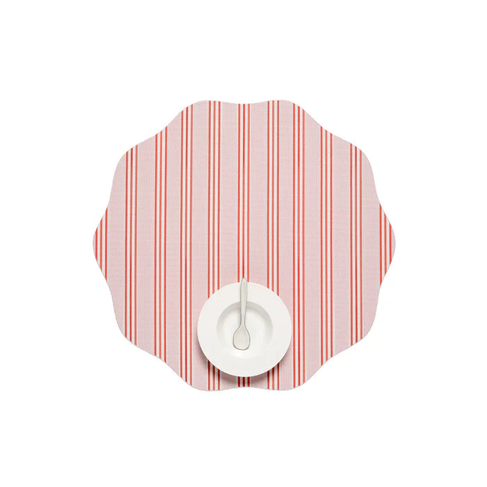 Chilewich Festive Stripes Scallop Placemats - Pink - Light Pink and Midtone Red