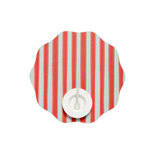 Chilewich Festive Stripes Scallop Placemats - Red - Midtone Red and Light Cool Green