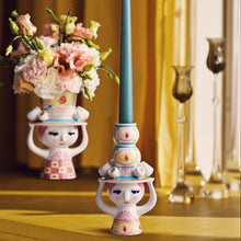 Bjørn Wiinblad Lady with Hat Candle Holder, Pink/Yellow, H: 6.3"