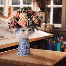 Bjørn Wiinblad Eva Vase, Blue/Rose, H: 7.3"