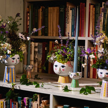 Bjørn Wiinblad Eva Flower Pot on Base, Pink/Yellow, H: 5.8"