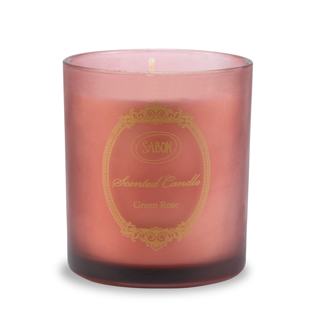 Glass Candle Green Rose