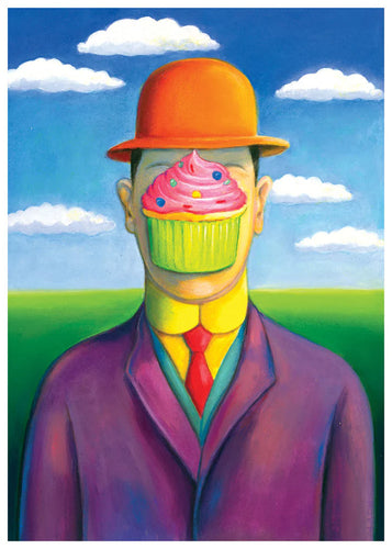 Magritte with Cupcake Greeting Card