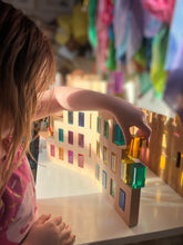 50 Pcs Rainbow Crystal Clear Translucent Rectangular Lucite Building Blocks Set with Storage Tray