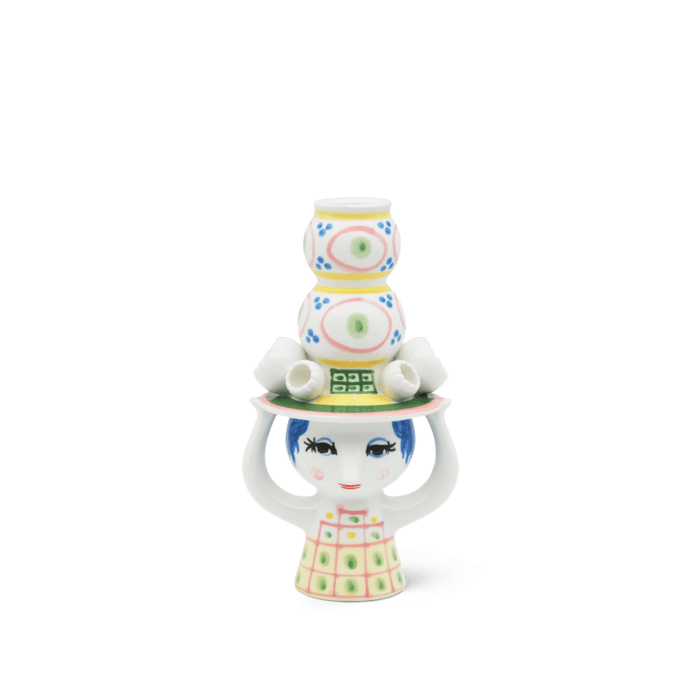 Bjørn Wiinblad Lady with Hat Candleholder, Yellow, H: 6.3