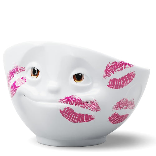 Porcelain Bowl, Kissed Face, Limited Edition with Colorful Eyes and Kiss Marks