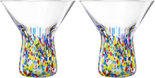 The Wine Savant Stemless Martini Glasses Hand Blown Mexican Confetti Design Colorful Glass Drinkware - Set of 2 Clear