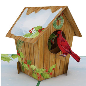 Pop Up Greeting Card Cardinal Bird House