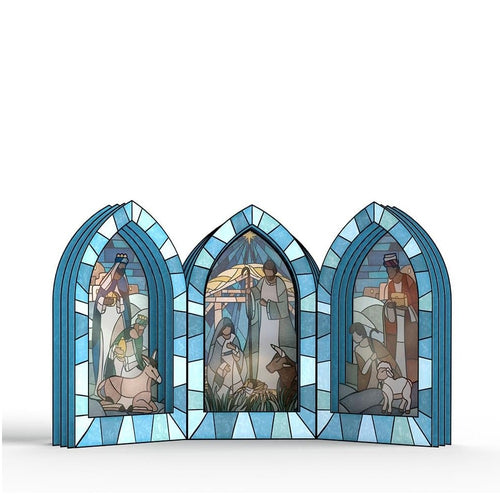 Pop Up Stained Glass Display Decor Nativity Scene