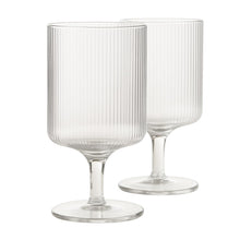 Khen Textured Clear Glass Ribbed Modern Elegant Wine Goblets | Set of 2