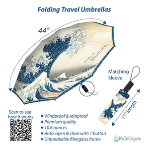 Hokusai The Great Wave Folding Travel Umbrella