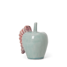 Kähler Poppery Apple with Caterpillar, Mint/Pink, H: 3.9"