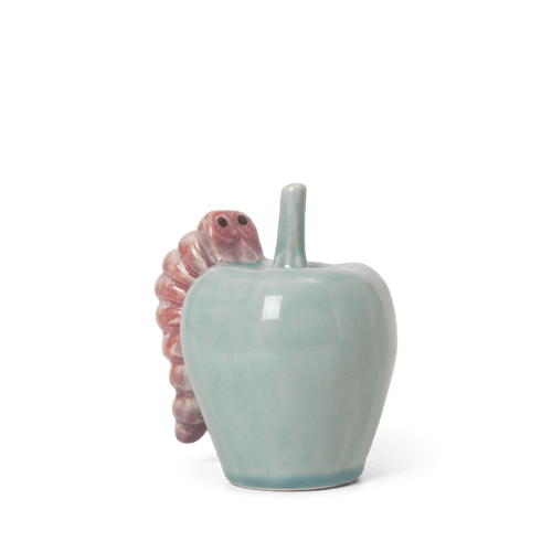 Kähler Poppery Apple with Caterpillar, Mint/Pink, H: 3.9