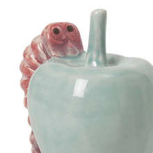 Kähler Poppery Apple with Caterpillar, Mint/Pink, H: 3.9"
