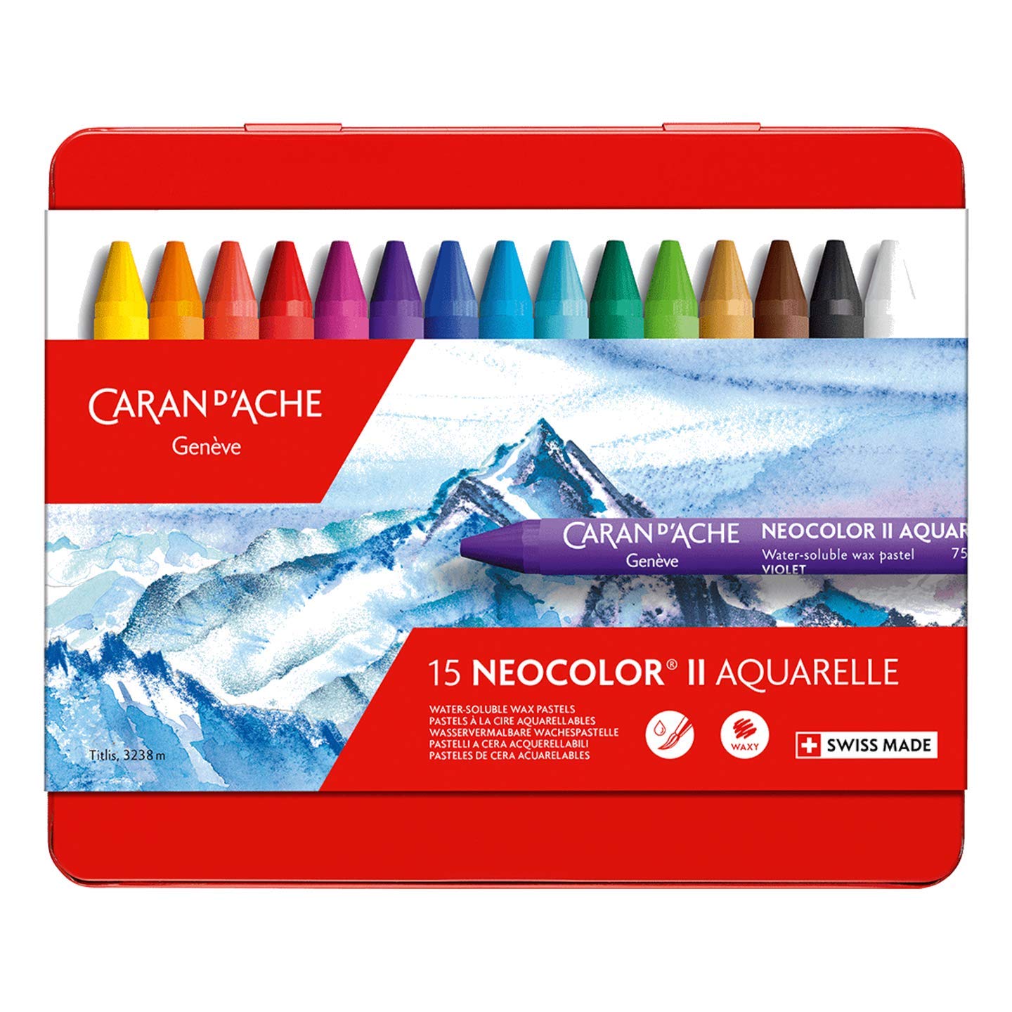 Caran d'Ache Classic Neocolor II Water-Soluble Pastels, 15 Colors