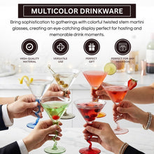 Spiral Stem Martini Glasses Set of 6, 9.2oz 7.05" Multicolor Twisted Base Glass