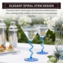 Spiral Stem Martini Glasses Set of 2, 9.2oz 7.05" Blue