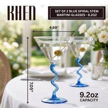 Spiral Stem Martini Glasses Set of 2, 9.2oz 7.05" Blue