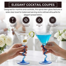 Spiral Stem Martini Glasses Set of 2, 9.2oz 7.05" Blue