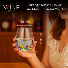 The Wine Savant Mexican Wine Glasses Hand Blown Confetti Rock Artistic Break Resistant Glass Drinkware - Clear